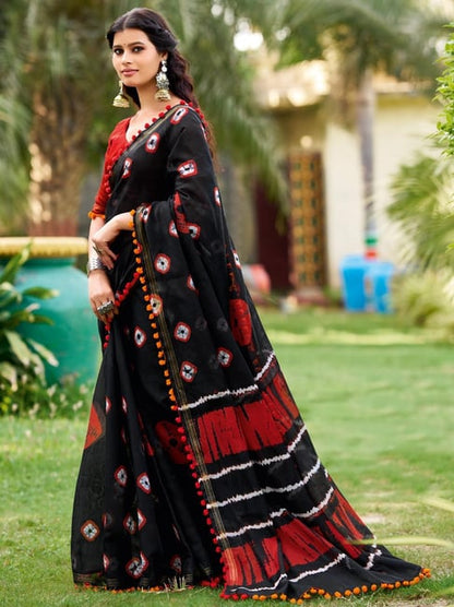 Black Pure Soft Mul Mul Cotton Pum Pum Cotton Saree Cotton saree Anant Tex Exports Pvt.Ltd..