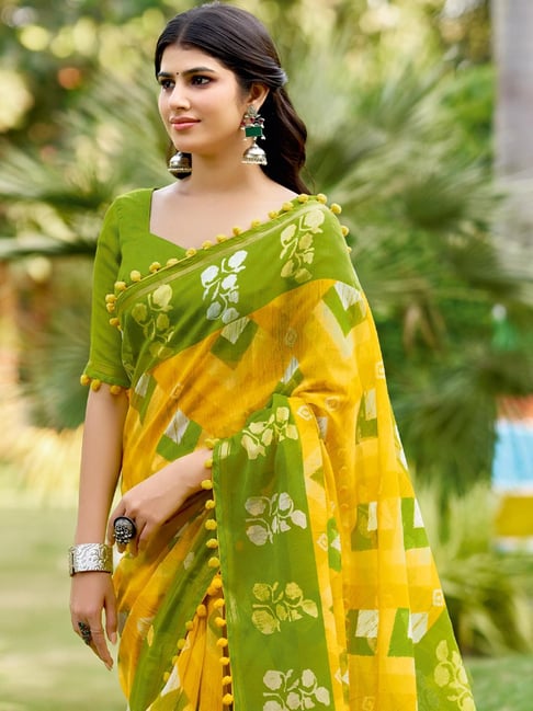 Yellow Pure Soft Mul Mul Cotton Pum Pum Cotton Saree