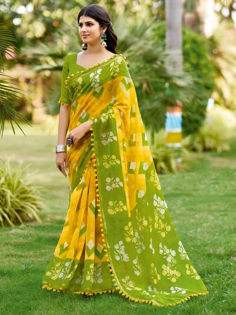 Yellow Pure Soft Mul Mul Cotton Pum Pum Cotton Saree