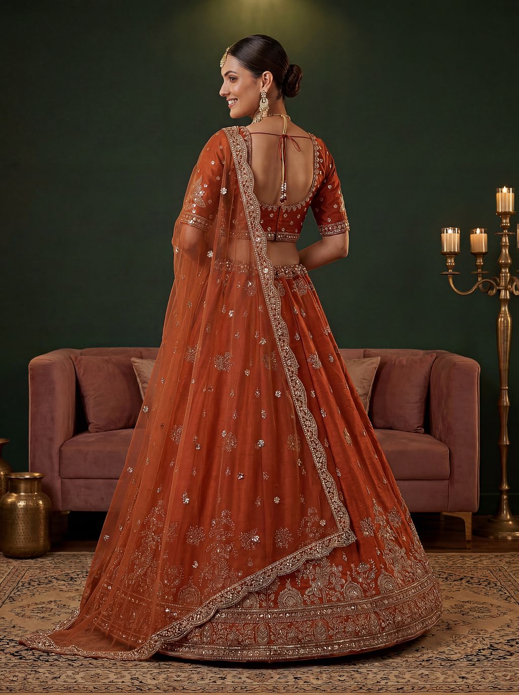 Orange Pure Soft Gadwal Silk Heavy Embroidery Work Bridal Lehenga Choli 