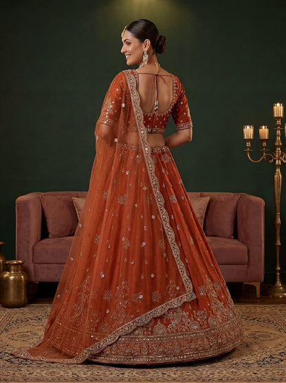 Orange Pure Soft Gadwal Silk Heavy Embroidery Work Bridal Lehenga Choli 