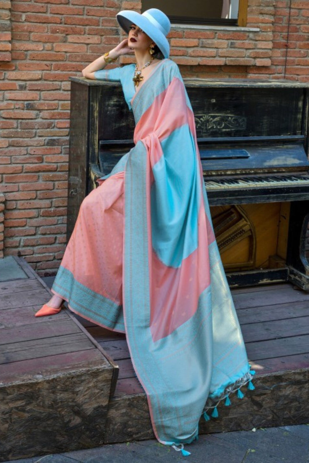 Peach Pure Soft Banarasi Handloom Banarasi Saree 