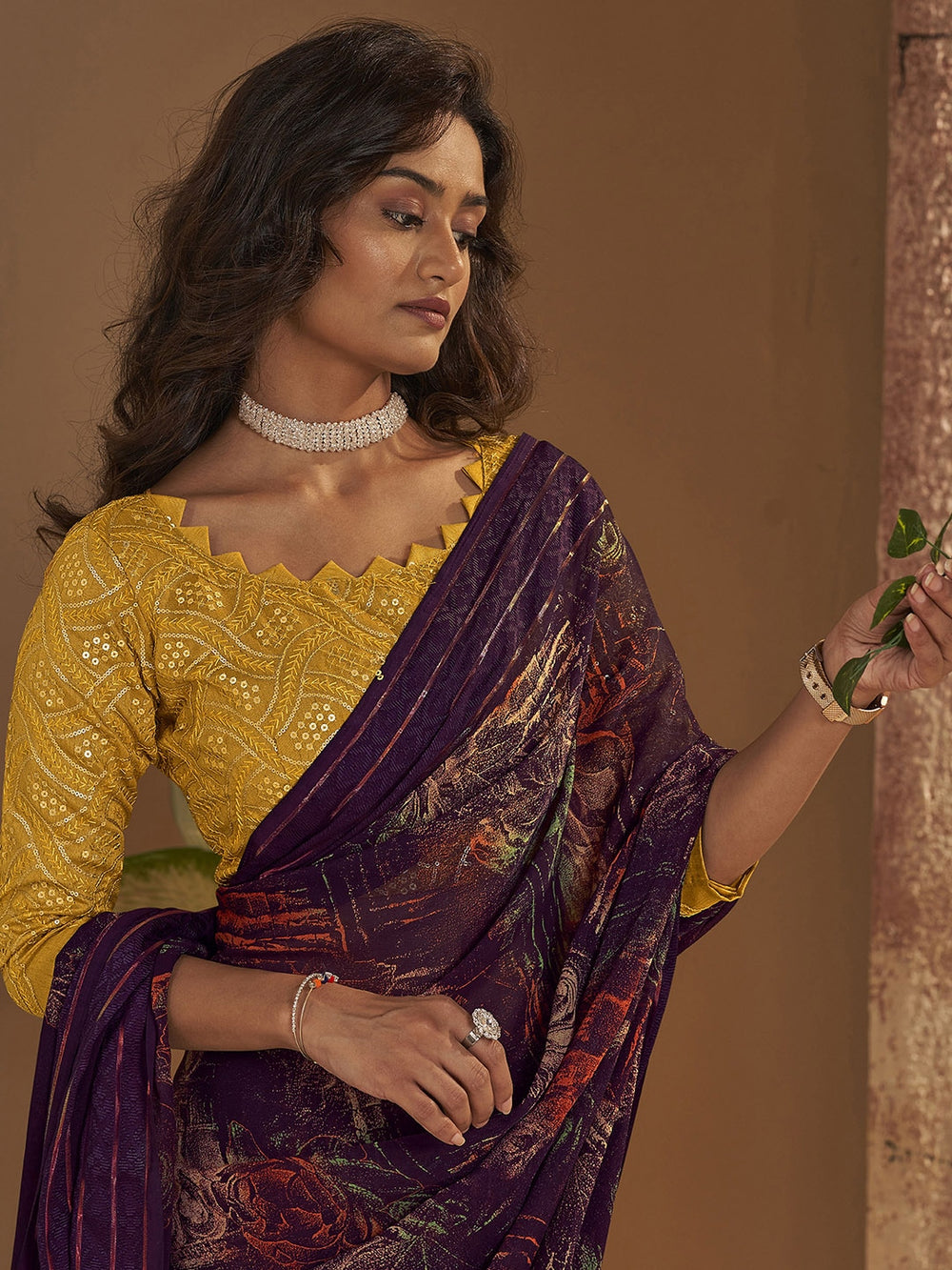 Brown Georgette Chiffon Printed Saree Georgette Saree Anant Tex Exports Pvt.Ltd..
