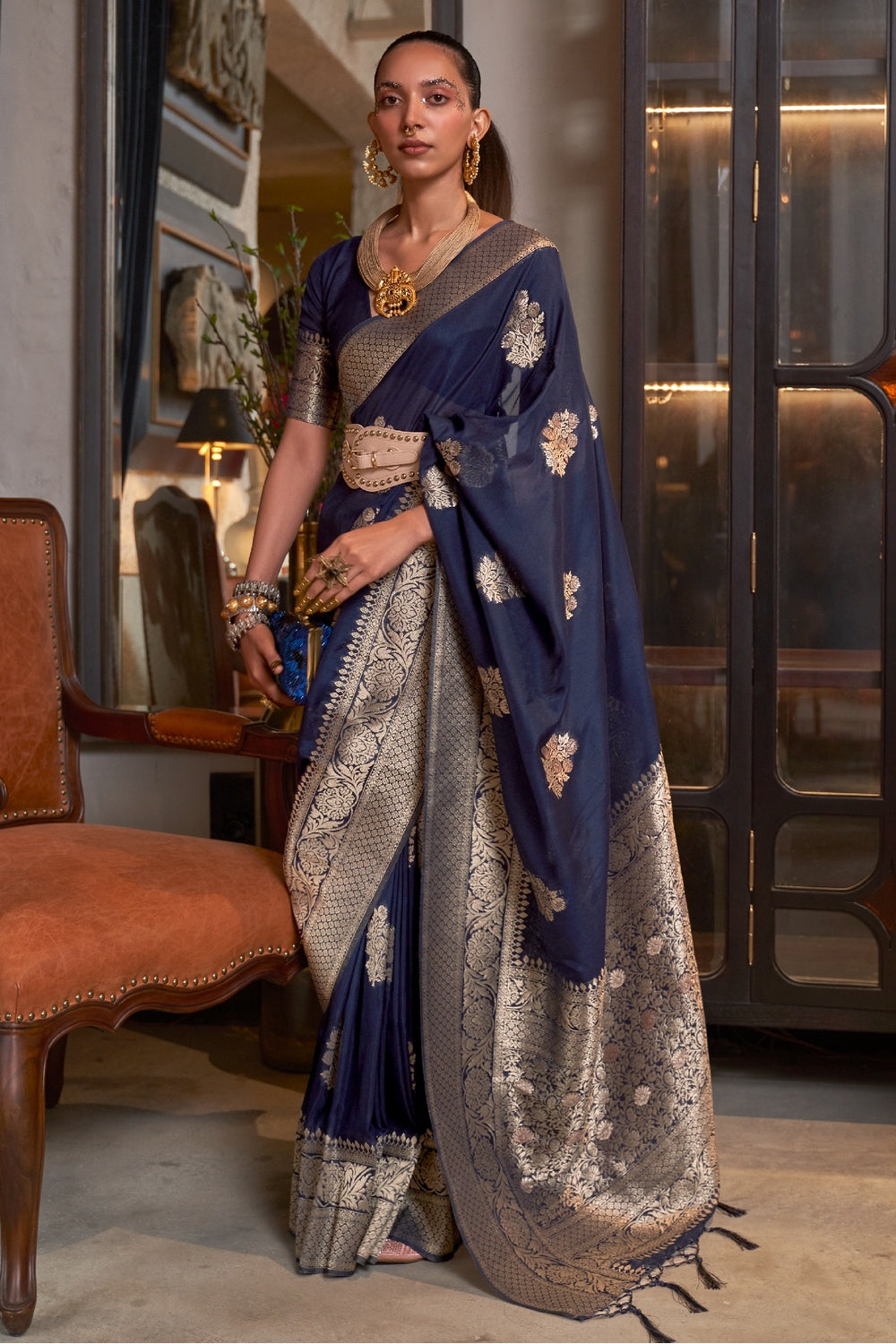Blue Woven Pure Soft Georgette Silk Saree 