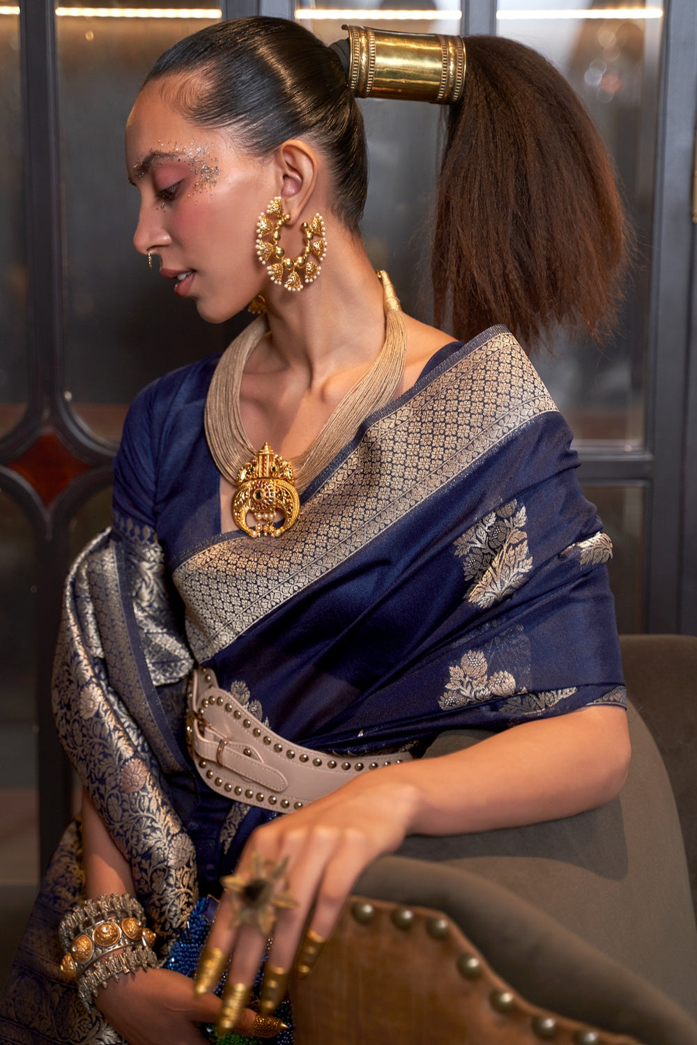 Blue Woven Pure Soft Georgette Silk Saree 