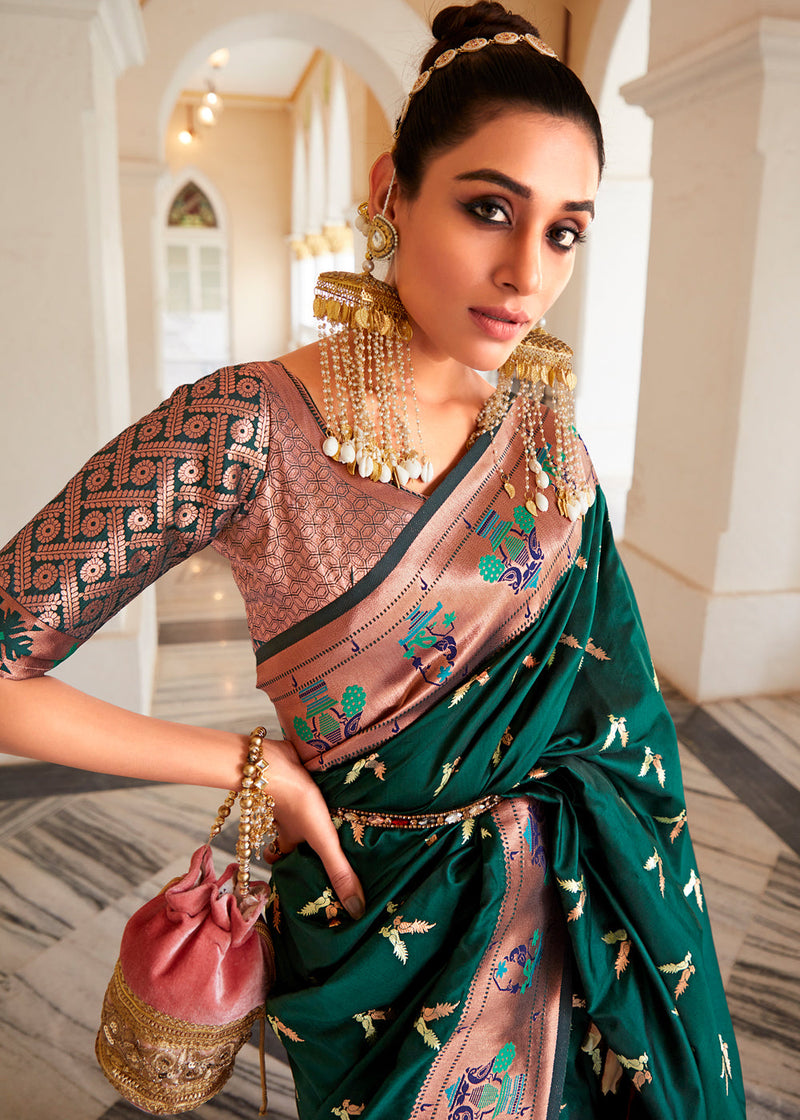 Palm Green Zari Woven Traditional Paithani Silk Saree