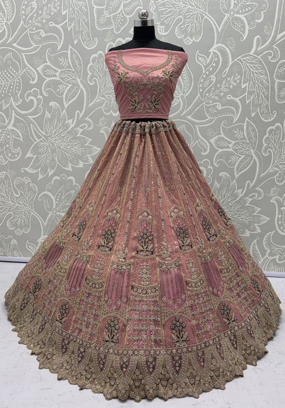 Pink Pure Soft Heavy Net Fancy Embroidery Work Bridal Lehenga Choli