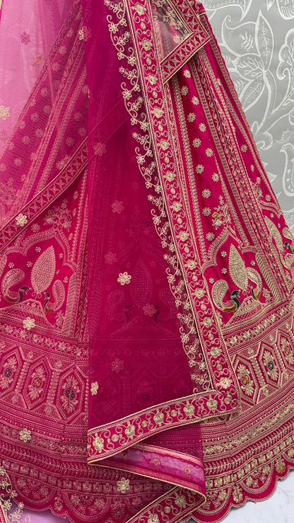 Pink Pure Soft Heavy Silk Sequins Embroidery Work Bridal Lehenga 