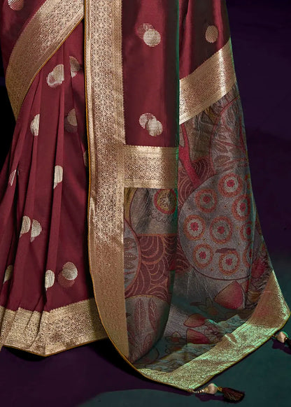 Maroon Pure Silk with 3D weaved Pallu &amp; Heavy Embroidery Banarasi Saree