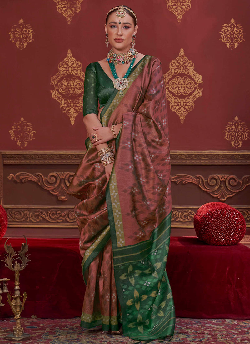 Maroon Pure Soft P.C Silk Ikkat Print Saree 