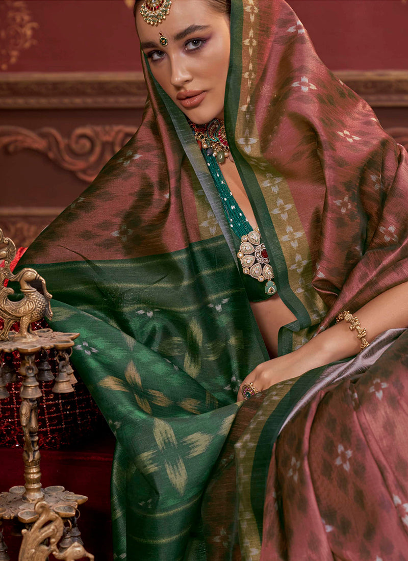 Maroon Pure Soft P.C Silk Ikkat Print Saree 