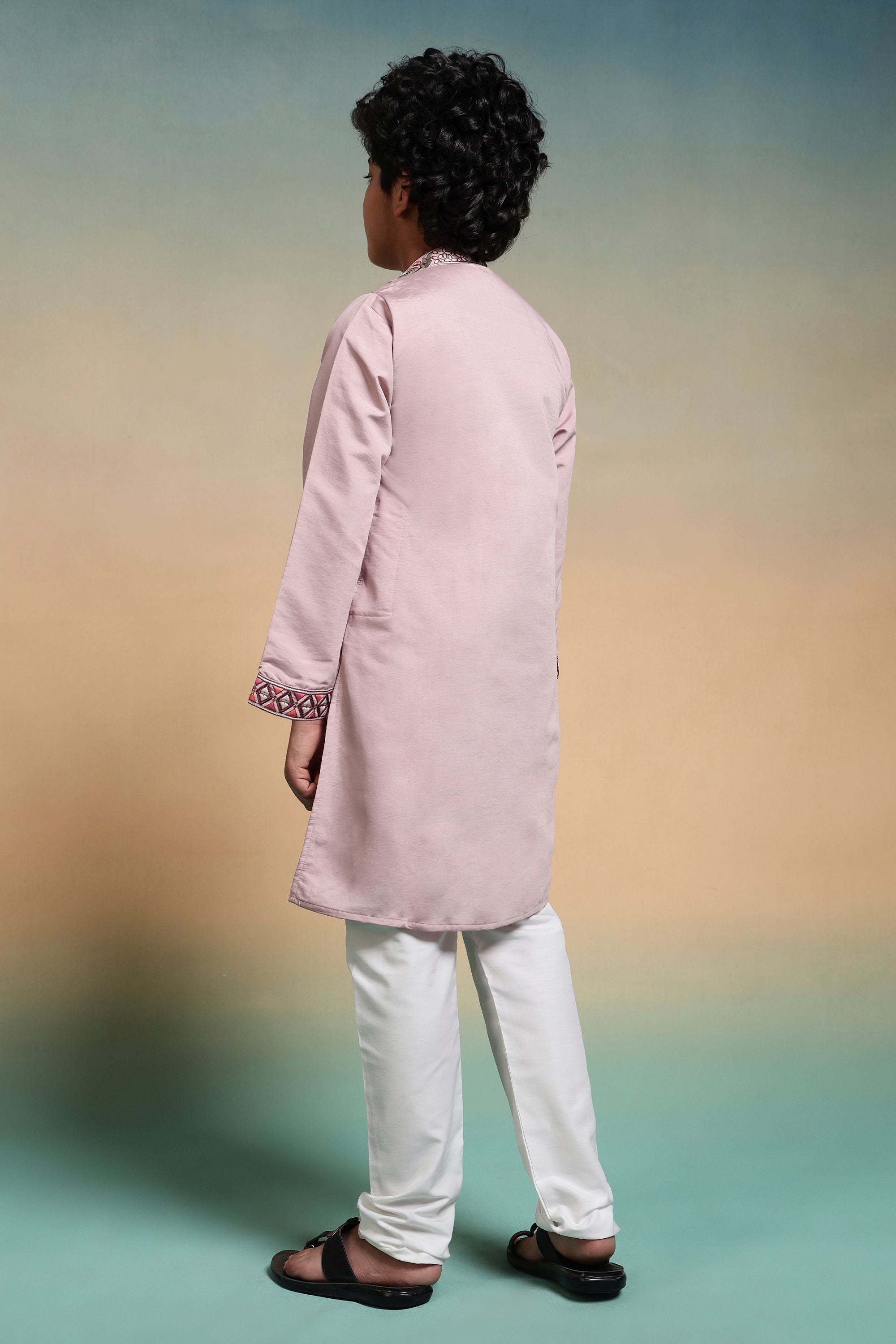 Pink Pure Viscose Silk Kids Boy Kurta Pajama