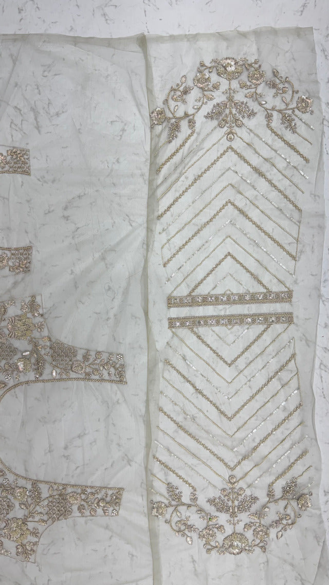 Beige Pure Premium Net Handwork Kasti &amp; Motif Zari Metallic Sequins Work Wedding Saree