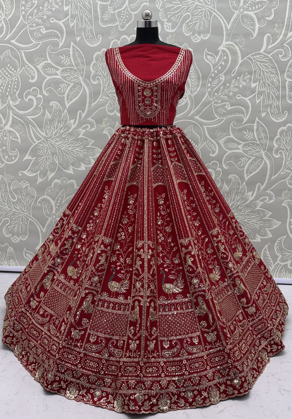 Red Pure Soft Silk Heavy Embroidery Work Bridal Lehenga