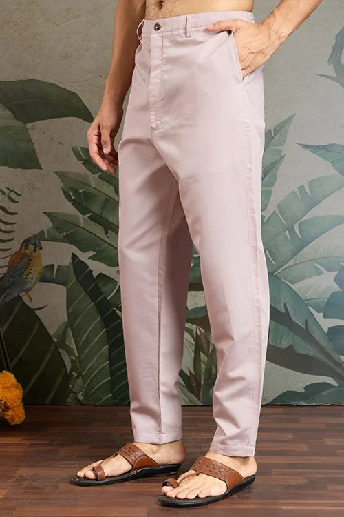 Dusty Pink Silk Embroidered Kurta Pajama for Men