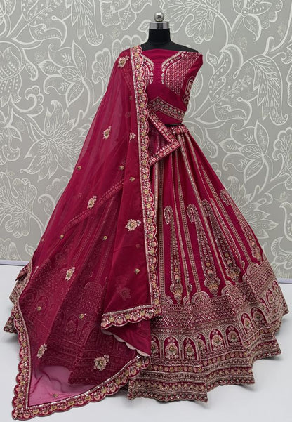 Rani Pink Pure Soft Pink Moti Handwork Peacock Multi Cotton thread Sequins Work Bridal Lehenga Choli
