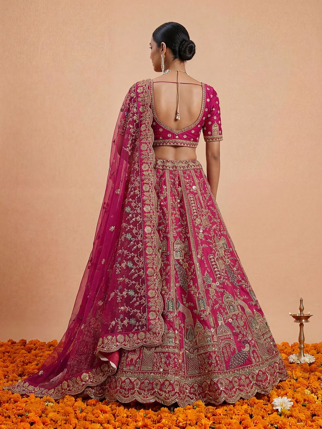 Pink Pure Soft Silk Heavy Embroidery Work Bridal Lehenga 