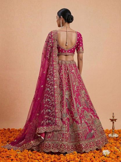 Pink Pure Soft Silk Heavy Embroidery Work Bridal Lehenga 