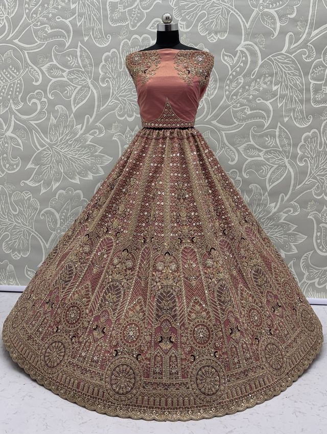 Pyazi Pure Soft Heavy Net Sequins Embroidery Work Bridal Lehenga 