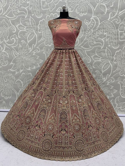 Pyazi Pure Soft Heavy Net Sequins Embroidery Work Bridal Lehenga 