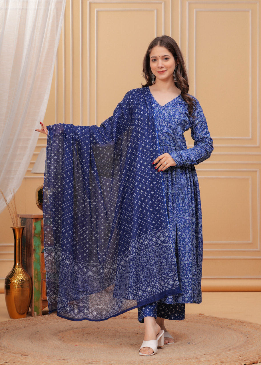 Blue Pure Soft Reyon Cotton Blend Print Salwar Suit 