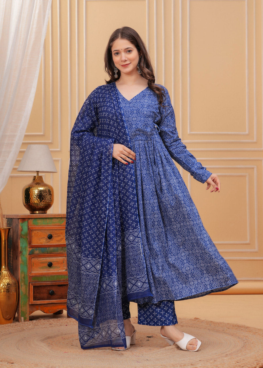 Blue Pure Soft Reyon Cotton Blend Print Salwar Suit 