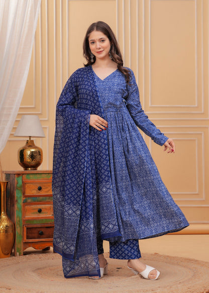 Blue Pure Soft Reyon Cotton Blend Print Salwar Suit 