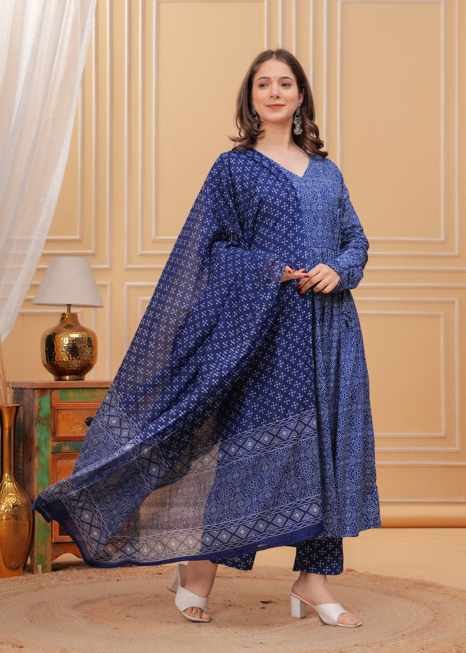 Blue Pure Soft Reyon Cotton Blend Print Salwar Suit 