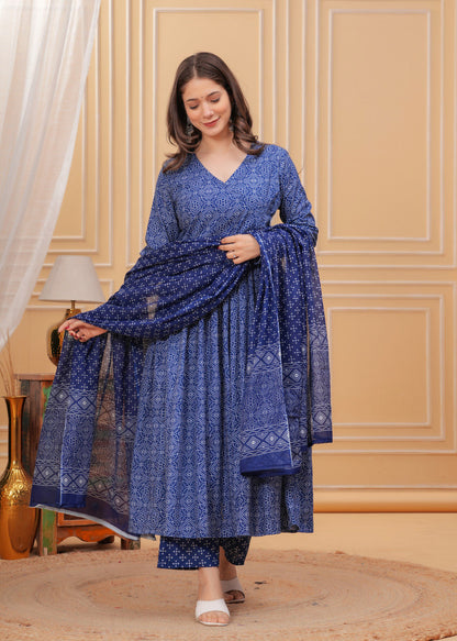 Blue Pure Soft Reyon Cotton Blend Print Salwar Suit 