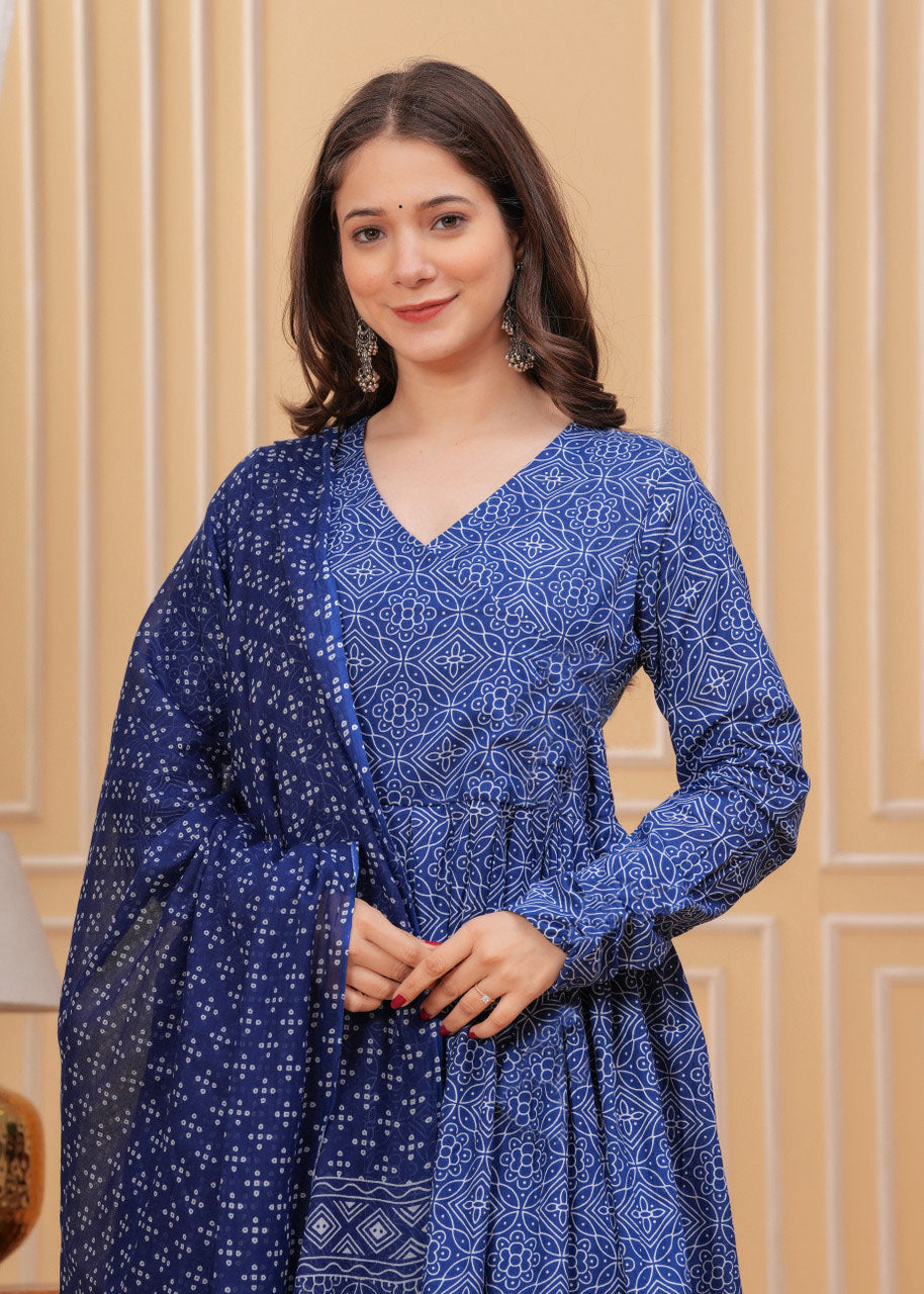 Blue Pure Soft Reyon Cotton Blend Print Salwar Suit 