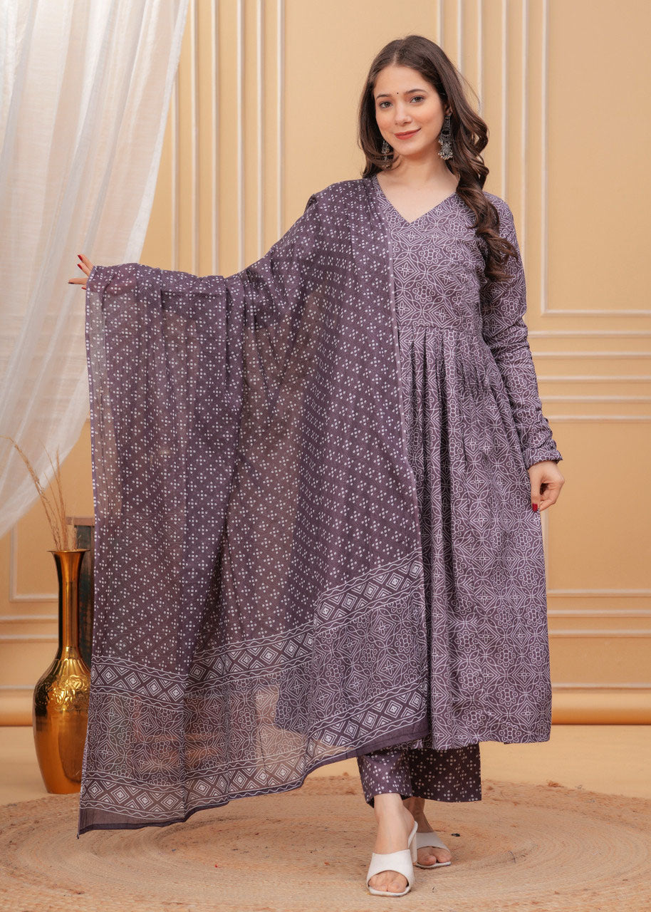 Purple Pure Soft Reyon Cotton Blend Print Salwar Suit 