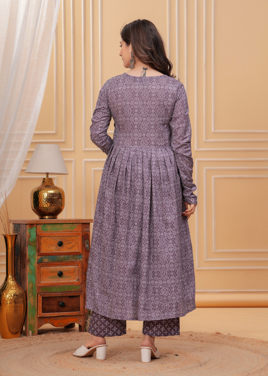 Purple Pure Soft Reyon Cotton Blend Print Salwar Suit 