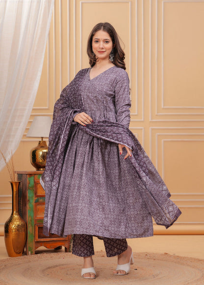 Purple Pure Soft Reyon Cotton Blend Print Salwar Suit 