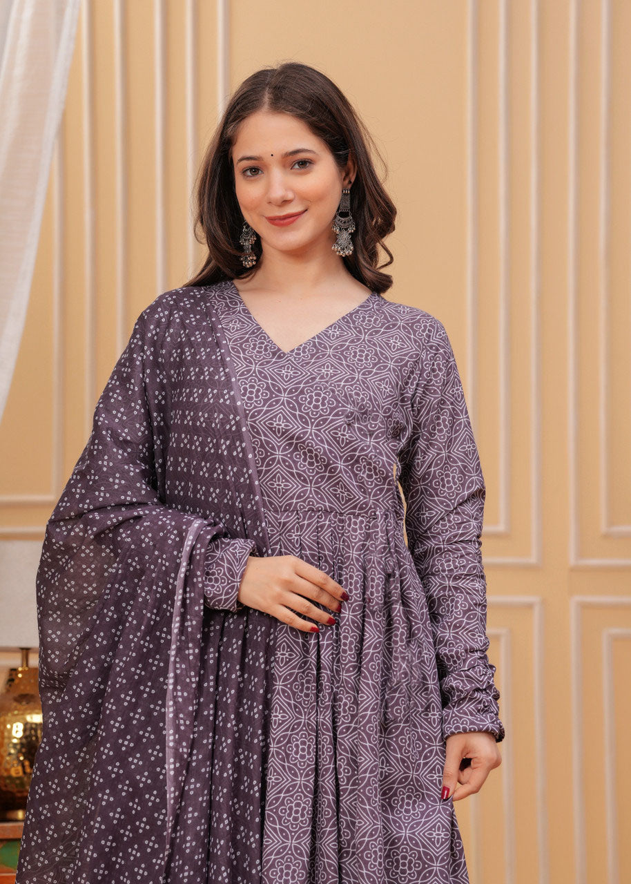 Purple Pure Soft Reyon Cotton Blend Print Salwar Suit 