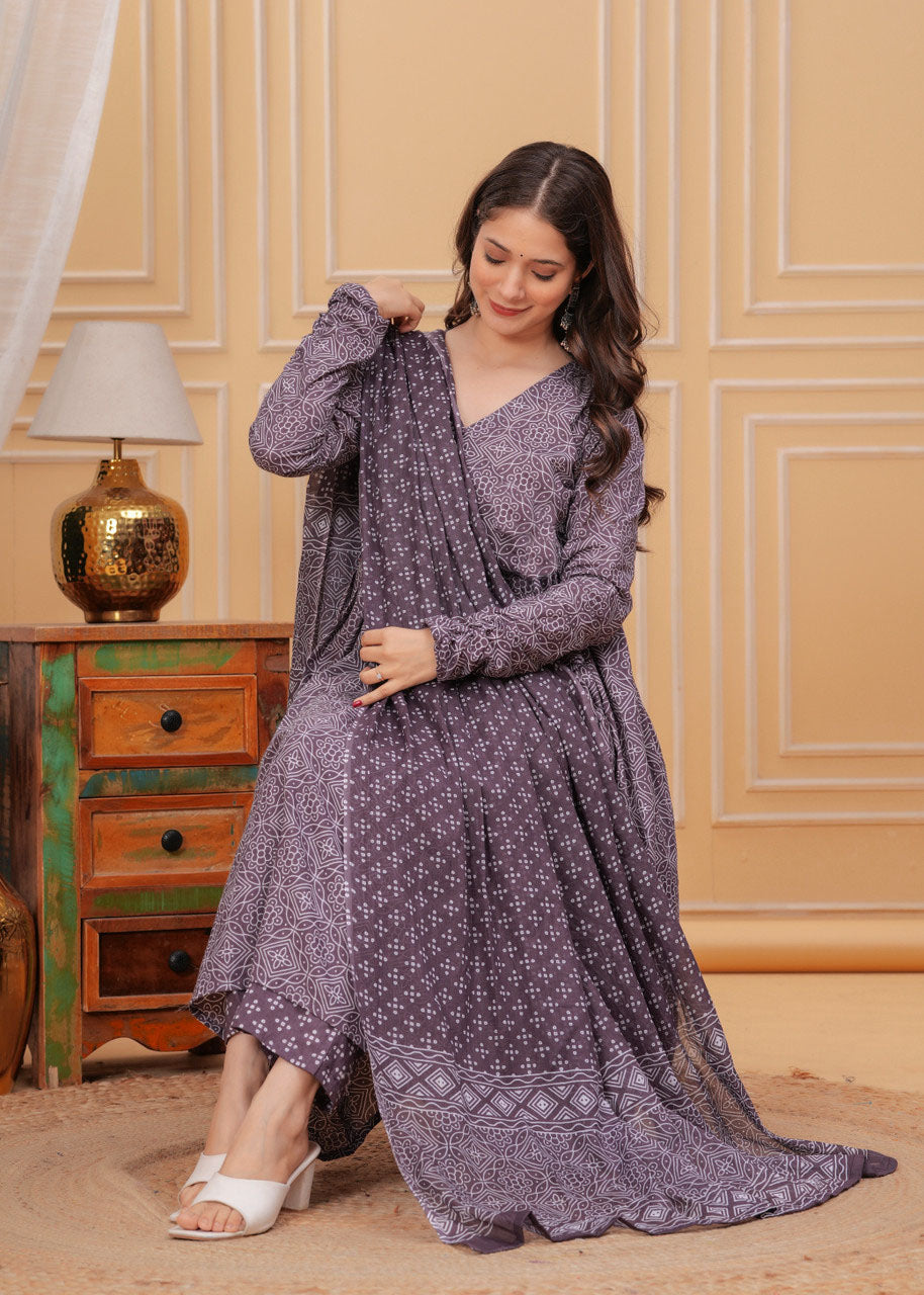 Purple Pure Soft Reyon Cotton Blend Print Salwar Suit 