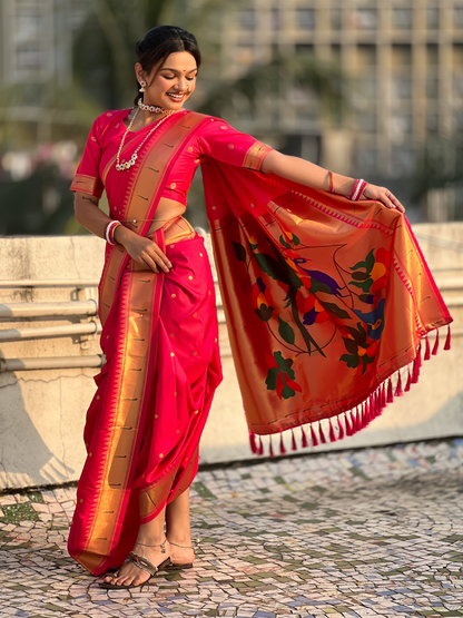 Pink Wedding Special Nauvari Paithani Soft Silk Saree 