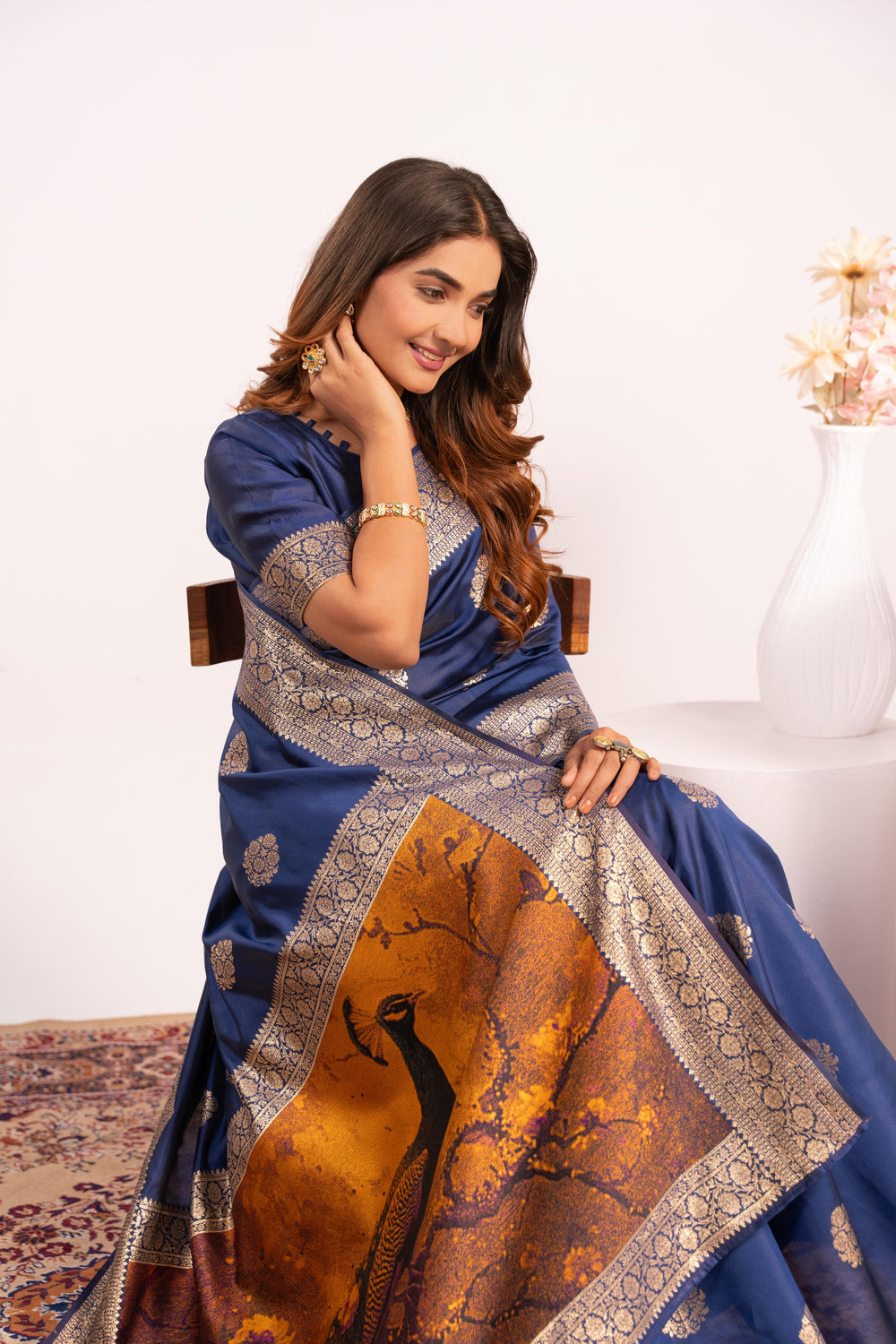 Navy Blue Pure Soft Banarasi Silk Zari Woven Saree ##color## Banarasi Saree with premium fabric and embroidery