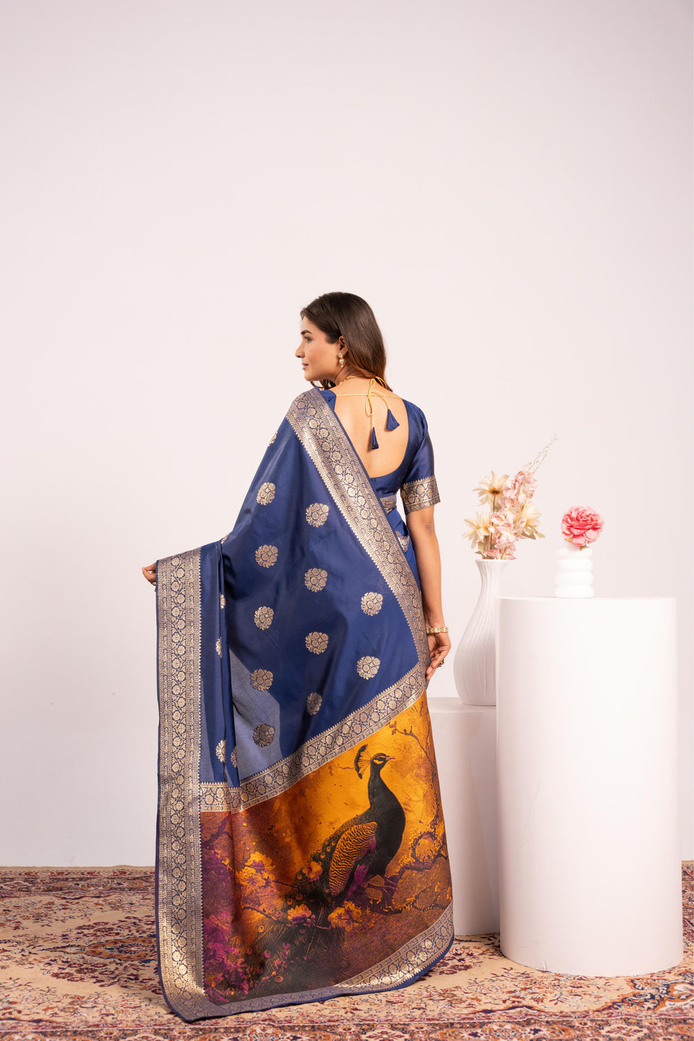 Navy Blue Pure Soft Banarasi Silk Zari Woven Saree 
