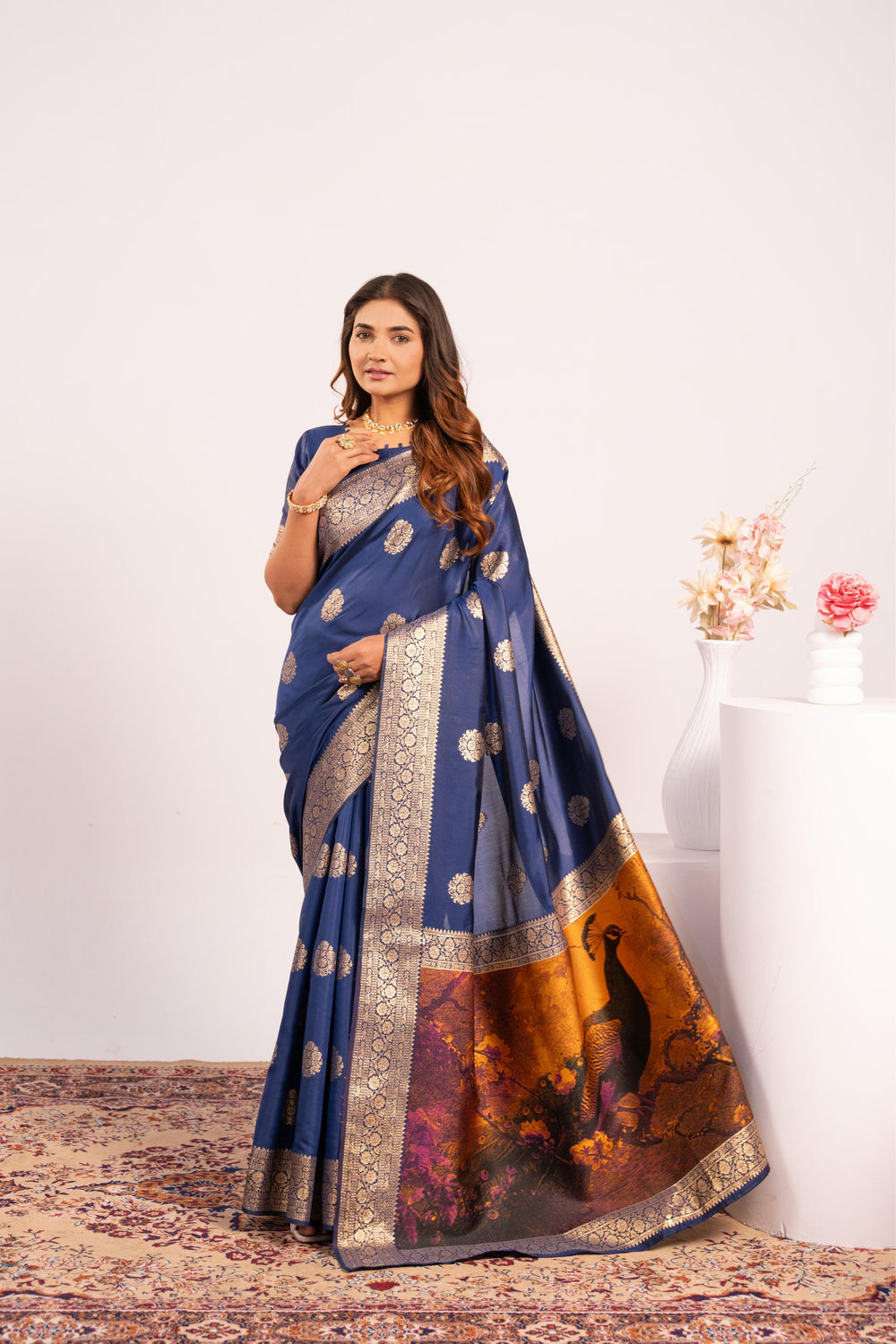 Navy Blue Pure Soft Banarasi Silk Zari Woven Saree ##color## Banarasi Saree with premium fabric and embroidery