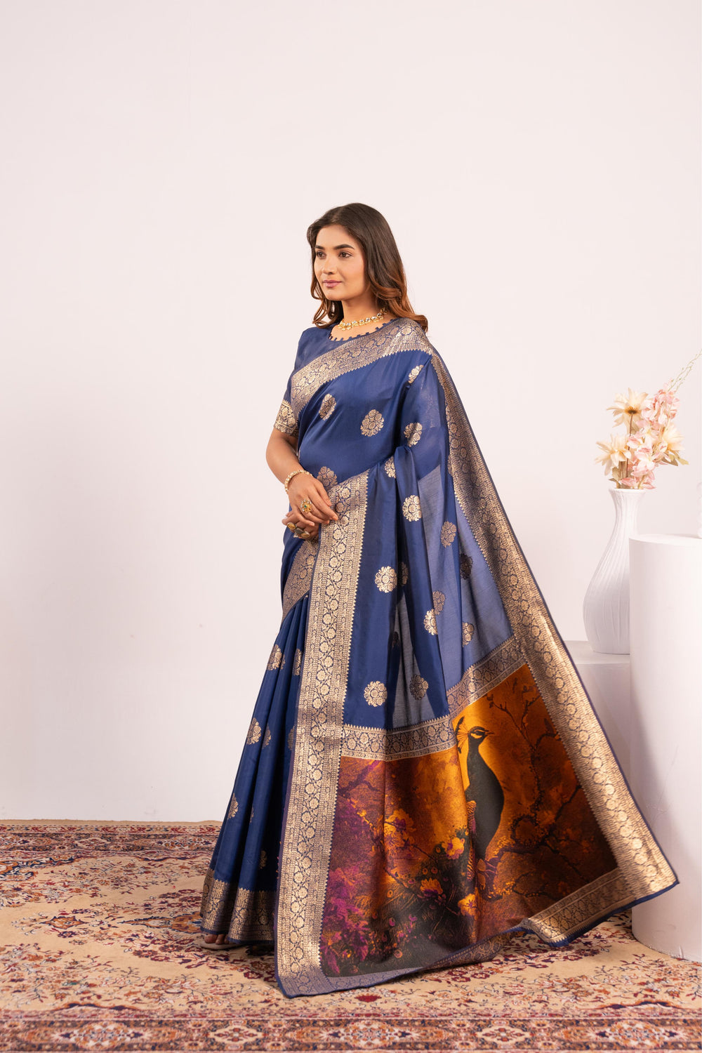 Navy Blue Pure Soft Banarasi Silk Zari Woven Saree ##color## Banarasi Saree with premium fabric and embroidery