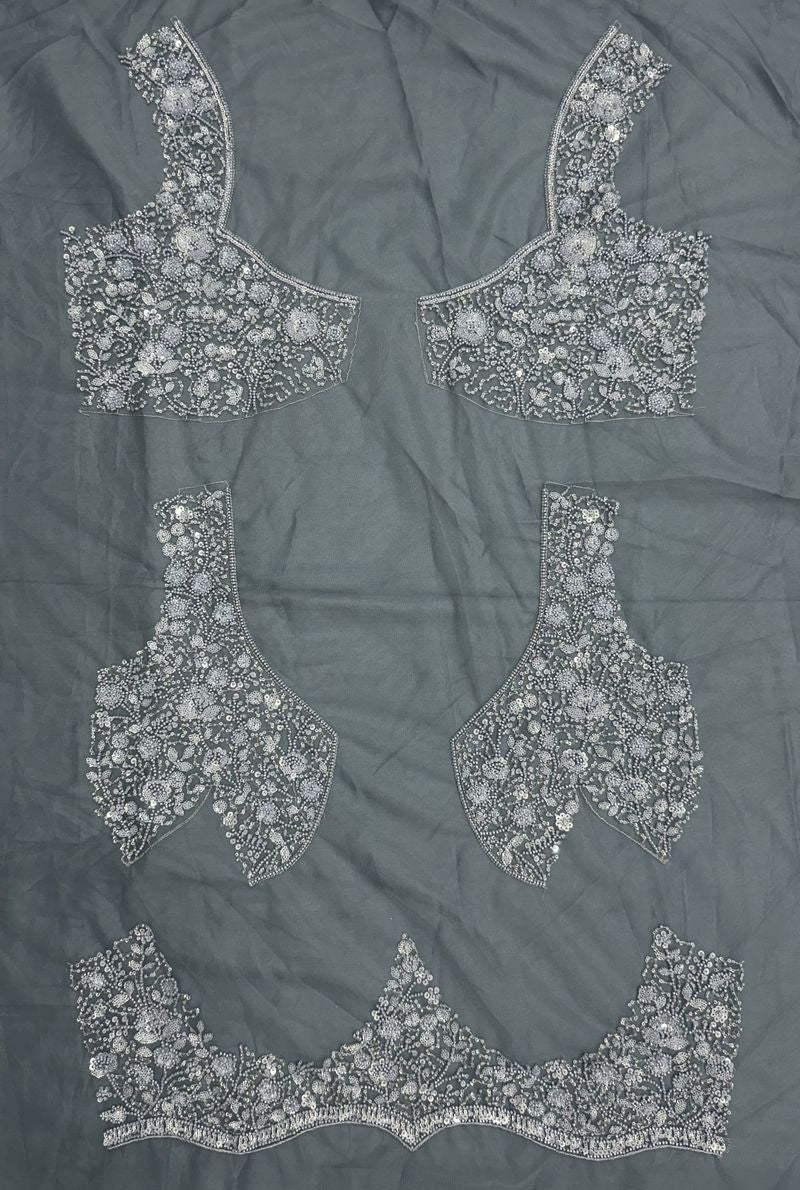 Grey Pure Heavy Net Monochrome Sequins Zari Embroidery Work Net Bridal Lehenga Choli