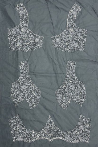Grey Pure Heavy Net Monochrome Sequins Zari Embroidery Work Net Bridal Lehenga Choli