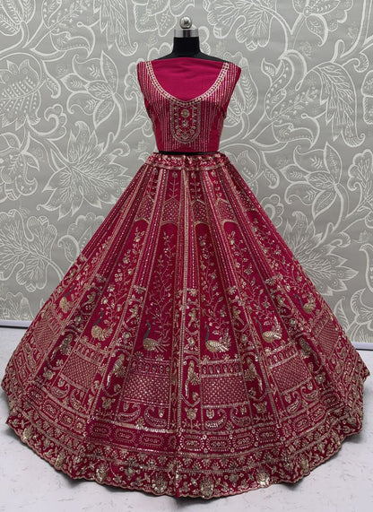 Pink Pure Soft Silk Heavy Embroidery Work Bridal Lehenga 