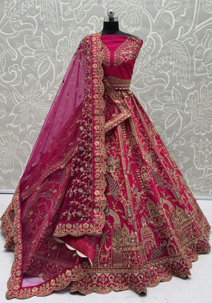 Pink Pure Soft Silk Heavy Embroidery Work Bridal Lehenga 