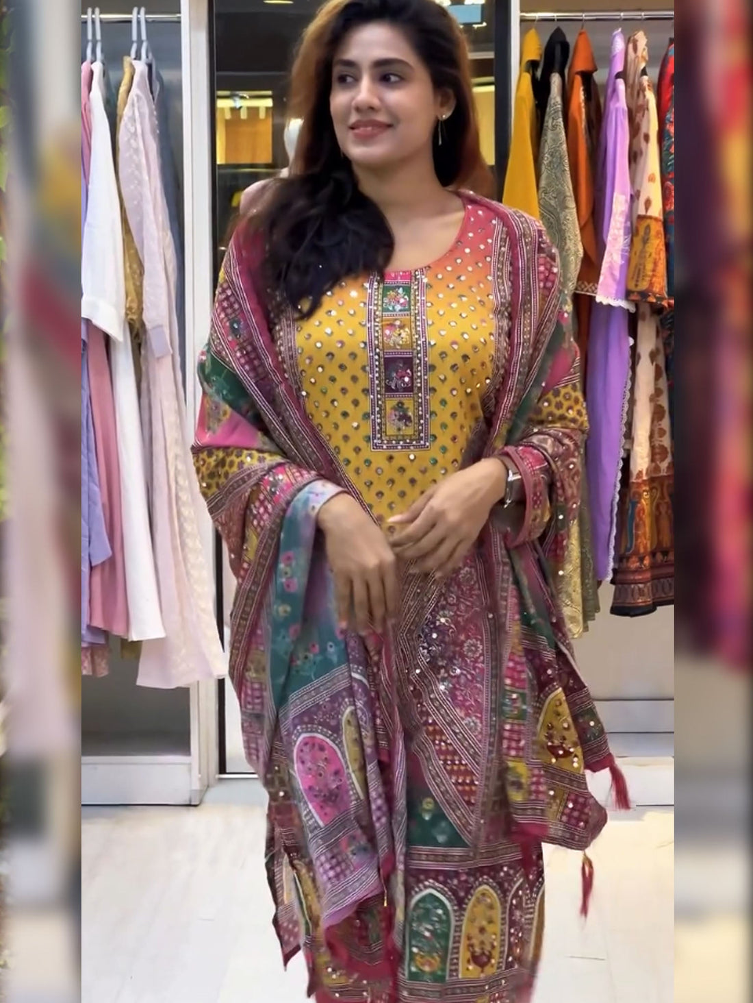Yellow Pure Soft Muslin Heavy Fancy Plazzo Pair With Dupatta Set 