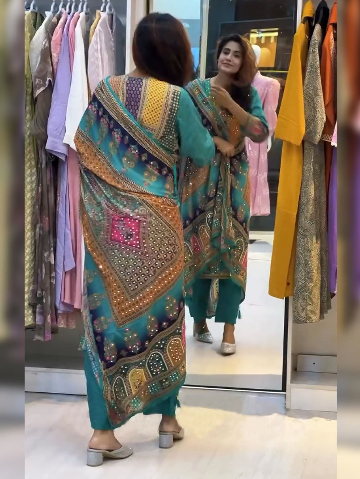 Green Pure Soft Muslin Heavy Fancy Plazzo Pair With Dupatta Set 