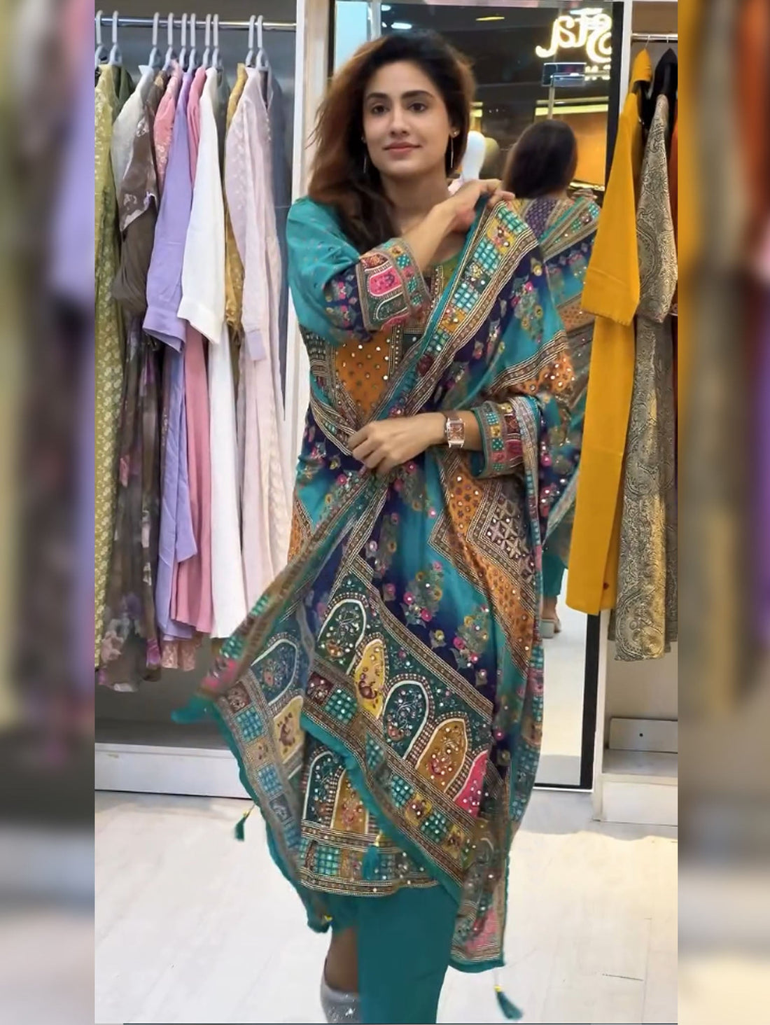 Green Pure Soft Muslin Heavy Fancy Plazzo Pair With Dupatta Set 