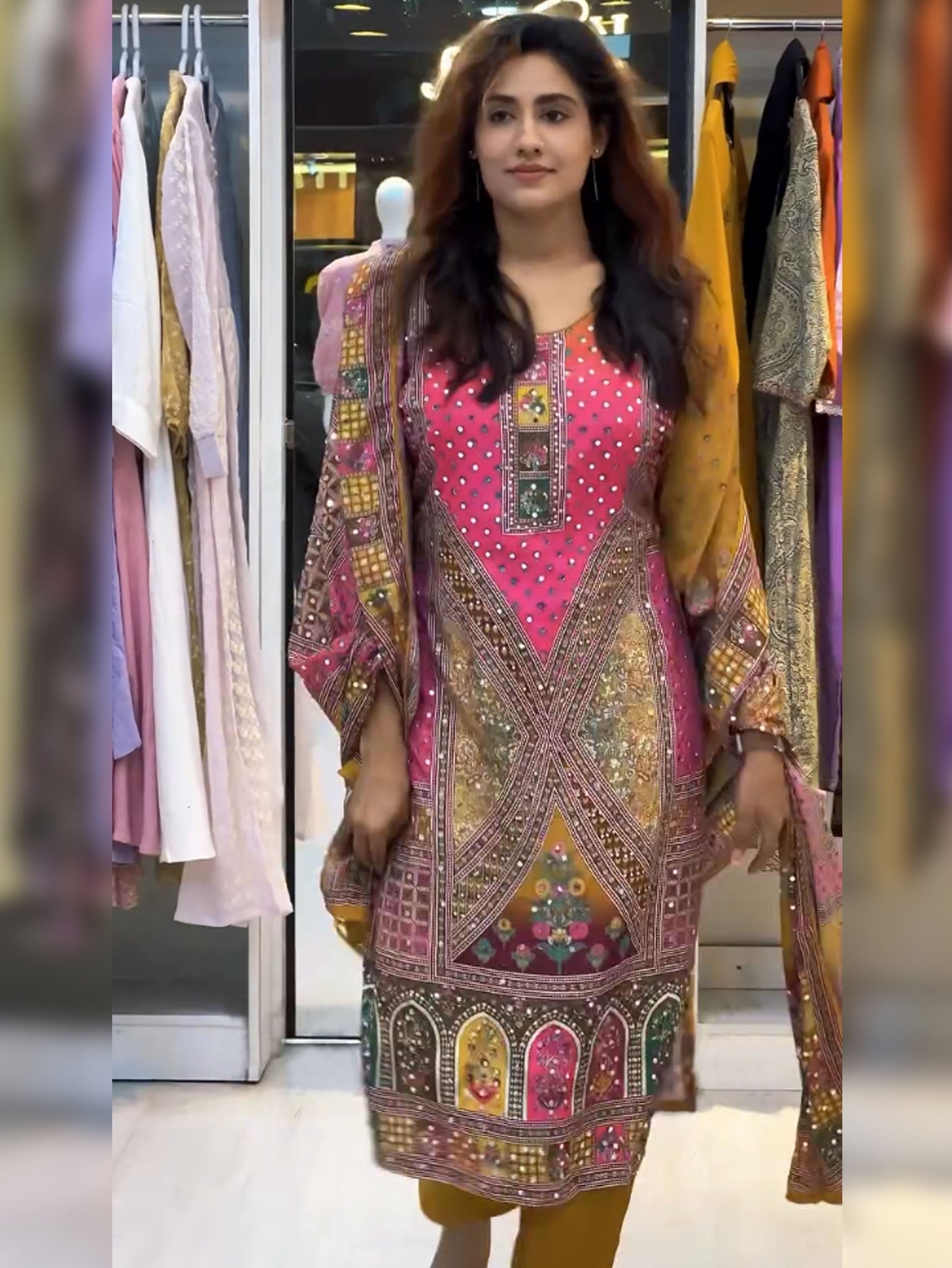 Pink Pure Soft Muslin Heavy Fancy Plazzo Pair With Dupatta Set ##color## Gharara Suit with premium fabric and embroidery