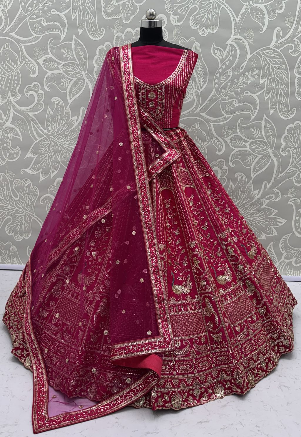 Pink Pure Soft Silk Heavy Embroidery Work Bridal Lehenga 