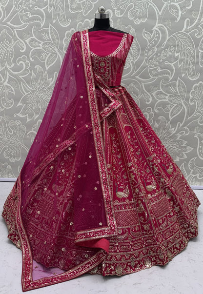 Pink Pure Soft Silk Heavy Embroidery Work Bridal Lehenga 